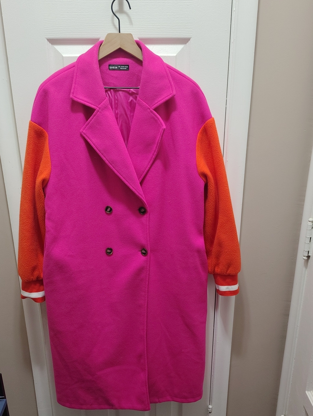 SHEIN Hot Pink Coat with Orange Sleeves